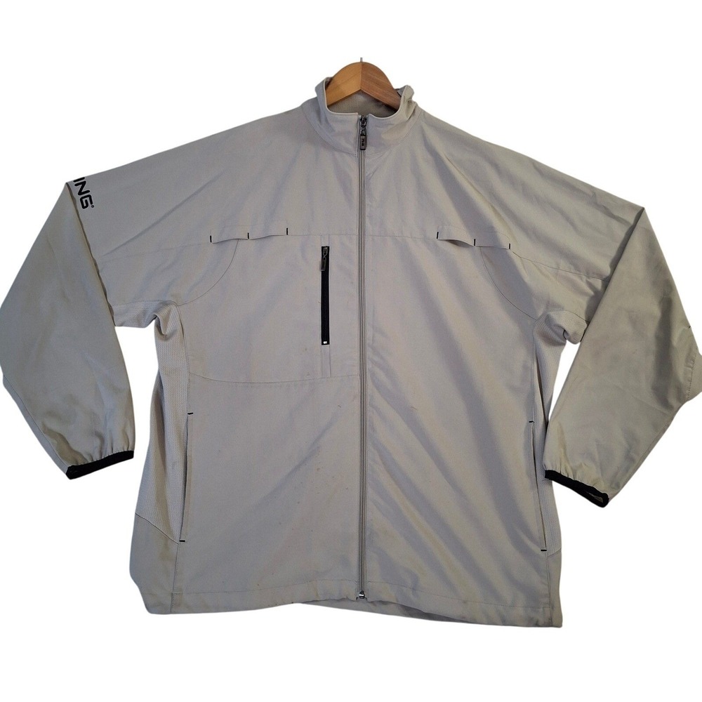 Ping Collection Mens Beige Full Zip Golf Windbreaker Jacket Size Medium Tan